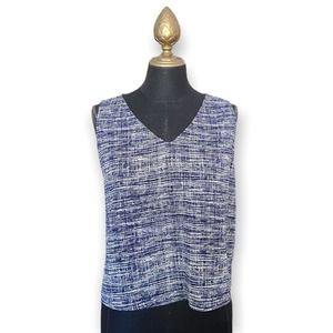 Halston Top Blouse Sleeveless Blue White Print Size XS
